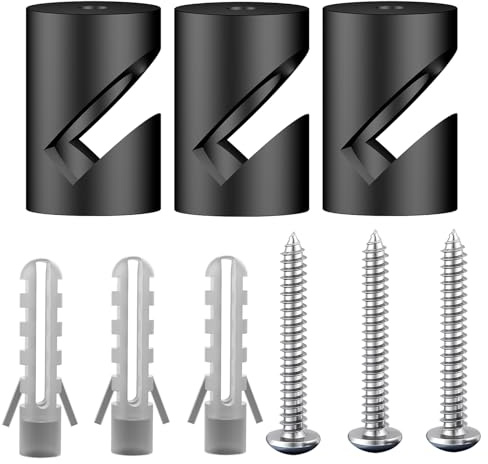 OASHISU Lot de 3 broches murales et de plafond « style V » noires pour câble textile, fixation au plafond, balançoire singe, support de câble pour lampe DIY avec vis et chevilles en alliage