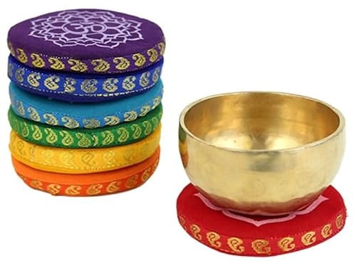 Cojín para cuencos tibetanos hechos a mano artesanales (SET 7 CHAKRA PEQUEÑO - 9,5 cm)