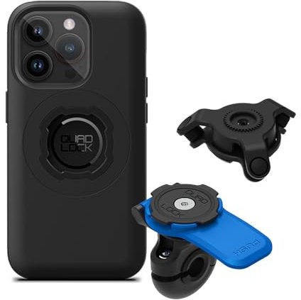 Quad Lock Motorcycle Mirror Phone Mount Kit with Vibration Dampener and iPhone 14 Pro MAG Case