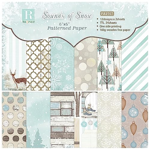 Decoupage Paper Pad,Scrapbooking-Papier, Weihnachts-Papierblock, 15,2 x 15,2 cm, 48 Blatt, Schneeflocken-/Hirsch-Punktdruck, Karton, einseitiges Musterpapierpaket, Urlaubs-Scrapbooking-Zubehörset