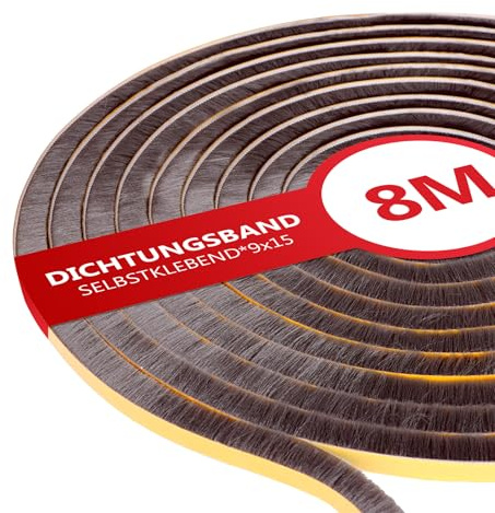 XEEINC 8M Bürstendichtung Selbstklebend, 9mm(B) x 15mm(D) Bürstendichtung für Rolladen Schiebetür, mit Idealer Klebkraft, Türbürstendichtung Dichtungsband Insektenschutz für Fenster Tür - Braun