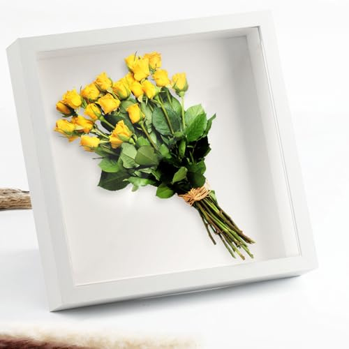 8x8in White 3D Deep Shadow Box Frame 22x22cm Display Frame | 3cm inner depth holds flowers, artworks & keepsakes; perfect for memory display, home decor and DIY handmade craft projects