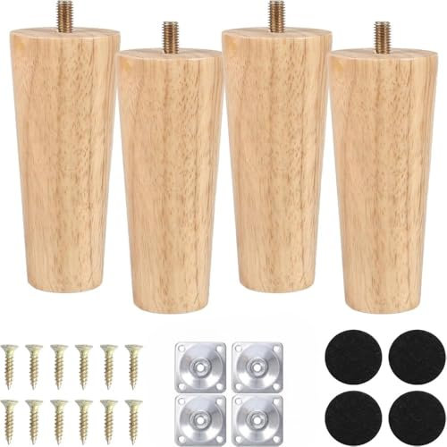 Qodiacl 4 Stück Möbelfüße Holz 12cm Holzfüße für Möbel Eichenholz Schrankfüße Sofafüße Möbelbeine Rund Holzbeine für Couchtisch Bett Kommode Stuhl Couch Tisch Schrank Sofa Beine