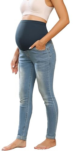 Maacie Umstandshosen Lange Elastisch Jeans für Schwangerschaft Bequem Jeans Frühling Sommer Blau M