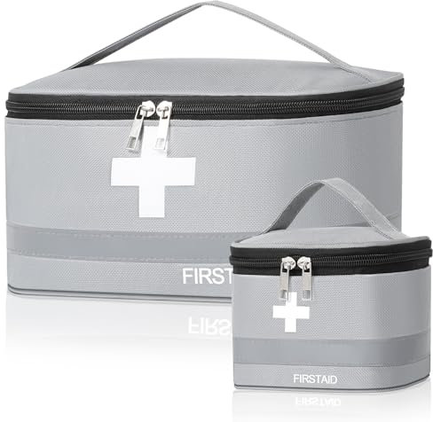 Cozary 2 Stück Erste Hilfe Set, Große & Klein Reiseapotheke, Wasserdicht Medikamententasche, Reiseapotheke Tasche Leer Outdoor für Schule, Reisen, Camping, Wandern - Grau