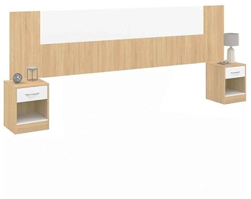 IDMarket - Tête de lit sur Pied avec chevets modulables SAPA pour lit 140, 160 ou 180 cm Bois et Blanc