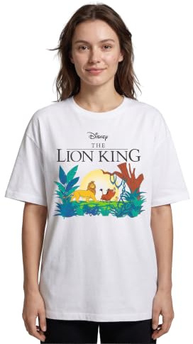 Disney The Lion King Womens White Short Sleeved T-Shirt | Simba Nala Graphic Tee | Classic Movie Apparel | Hakuna Matata Gift