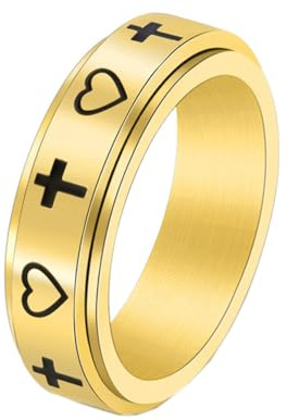 PAURO Damen Herren Edelstahl 6mm Hochglanzpoliert Herz Kreuz Drehbar Ring