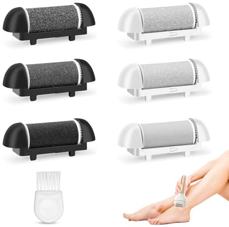 6 Pcs Foot File Replacement Roller for Scholl/Essy/ShoRan/Ratukall, Micro Pedi Replacement Rollers, 3 Types of Roughness, Electric Foot File Refill Rollers, with Cleaning Brush