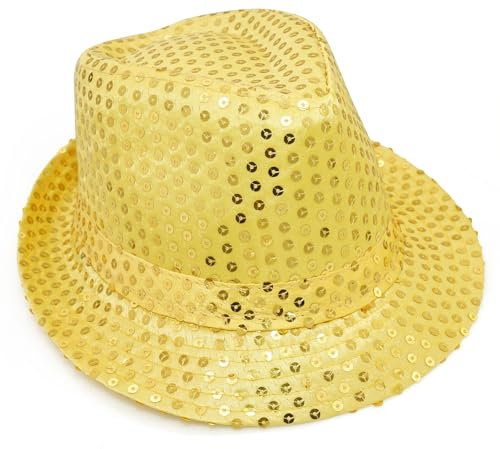 Buywis Pailletten-Fedora-Hut für Kinder, Glitzer-Jazz-Kappe für Jungen und Mädchen, glänzend, Disco-Hut, Gold