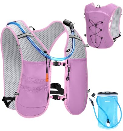 ECOHUB Laufweste für Damen & Herren, Verstellbare Laufweste mit 2L Trinkflasche, Ultraleicht & Atmungsaktive Trinkrucksack, Reflektierend Trinkweste Laufen, Running Vest für Wandern Trail(Rosa)