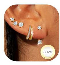 AVOTTO 3 Paar Ohrringe Silber Set für Damen Hypoallergen Gold Ohrring Stacks Silber Creolen Ohrringes Silver Huggies Hoops Earrings Silver Earrings