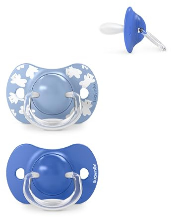 Suavinex, Lot 2 Sucettes Bébés 6/18 Mois, Tétine Symétrique SX Pro en Silicone, plus Plate et Flexible, Réversible, Respecte le Développement Buccodentaire, Wild&Free Bleu