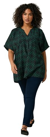 EVANS Curve & Green Geometric Overhead Utility Shirt - Women's - Plus Size Curve