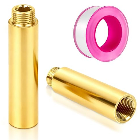 TTYSHIP® 2 Pezzi Raccordi Prolunga Rubinetto Ottone, 1/2 Pollici x 100mm Prolunga Rubinetto Ottone con Nastro in Teflon per Riscaldamento e Installazione Acqua Potabile