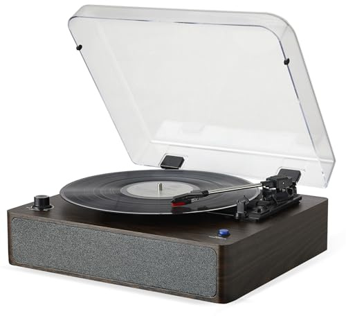 CrosAudio Vinyl Record Player, Bluetooth Turntable with Built-in Stereo Speakers, 3-Speed Belt-Drive Vintage Record Player with BT In/Out, Auto Stop, RCA Line-Out for Home Decor