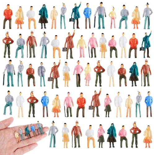 Skylety 80 Stück Mini Figuren Menschen Maßstab 1:75 Miniatur Figuren Bemalte Sitzende und Stehende für Dioramen Modelleisenbahnen Architektur