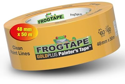 FrogTape GoldPlus Washi Malerband, Innen & Außen, 48mm x 50m | Goldband, UV-beständig, 60 Tage ablösbar, scharfe Kanten, Malerkrepp, Lackierband