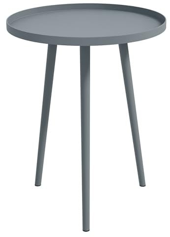 Outsunny Beistelltisch Garten, wetterfester Gartentisch mit erhöhtem Rand, Balkontisch aus Stahl, runder Kaffeetisch 20kg belastbar, Ø40x50H cm, Sofatisch für Outdoor Indoor Balkon Terrasse Grau