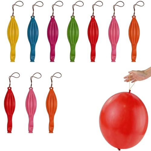 WUERKIYA Palloni Punch Ball con Elastico, Set da 10 Palloncini Colorati in Lattice Grande con Manico in Gomma, Palloni Rimbalzanti per Feste, Compleanni, Giochi, Regalini e Decorazioni Party