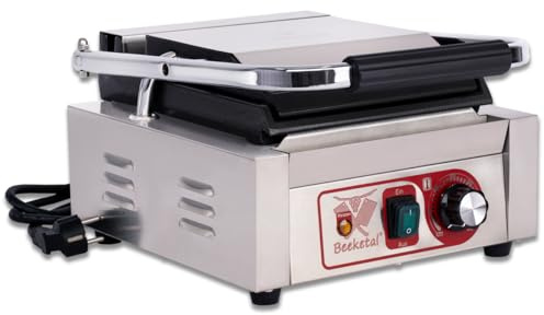 Beeketal BKG3 Gastro Kontaktgrill 1800W | Edelstahlgehäuse | Gusseisen-Grillplatten mit Emaillebeschichtung | Temperatur 50–300°C | Gewerbe & Haushalt