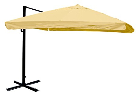 Mendler Ampelschirm HWC-A96, Gastronomie, 3x3m (Ø4,24m) Polyester Alu/Stahl 23kg Flap drehbar - creme