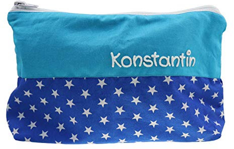 Kulturbeutel Sterne mit Namen, Kosmetiktasche personalisiert, Waschtasche, Kulturtasche, Reisebeutel, (blau Kobalt)