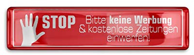 Metzler® Aufkleber Keine Werbung mit UV- und Wetterbeständigkeit in Rot 63 x 15 mm kratz- und wasserfest selbstklebend für Briefkasten Tür oder Klingel langlebig außen geeignet