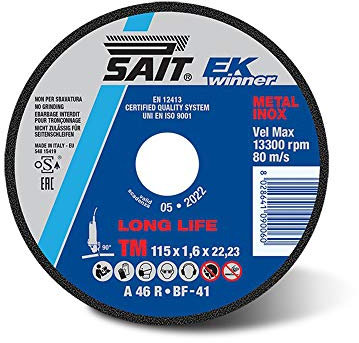 Sait 09006 EK WINNER-TM A 46 R - Disco da taglio piatto, diametro 115 mm, spessore 1,6 mm, foro medio 22,23, 20 pezzi