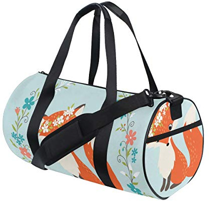 Rootti Sporttasche, Blumenmuster, Fuchs, Muster, Reißverschluss, Reisetasche, eine Schulter, Sporttasche, Tragetasche, Yoga-Tasche, wasserdichte Reisetasche für Männer, Frauen, Kinder