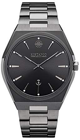 Kistanio Milano Herrenuhr mit Edelstahlarmband 10ATM Saphirglas Gunmetal Schwarz GM-BK-S