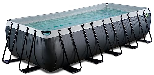 EXIT Toys Black Leather Pool - 540x250x122cm - Großer, Rechteckiger Rahmenpool mit Sandfilterpumpe - Extra tiefer Pool - Starker Rahmen - Inklusive Poolleiter - Einzigartiges Design - Schwarz
