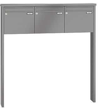 RENZ/Tetro / 3er Freistehende Briefkastenanlage Standbriefkasten/RAL-Farbe 9007 Volumen 1/zum Einbetonieren/Dein-Briefkasten.de