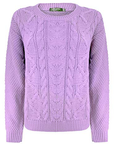 Generation Fashion Nouveau Pull Femme Tricot Torsadé Col Rond Ras du Cou Manches Longues Pull Tricoté, lilas, L-XL
