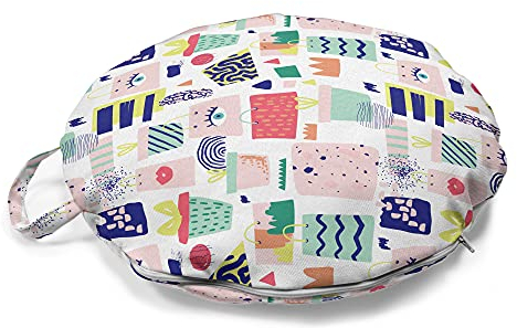 ABAKUHAUS Modern Rundes Bodenkissen mit Griff, Doodle Shop Taschen Have Eyes, dekoratives Kissen für Wohnzimmer & Schlafsäle, 45 cm, Mehrfarbig