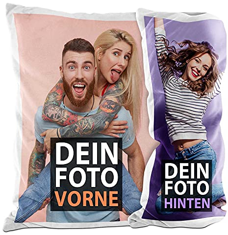PR Print Royal Kissen selbst gestalten - beidseitiger Druck inklusive Kissenfüllung - Fotokissen personalisierbar mit Wunschtext und Foto auf beiden Seiten - 40 x 40 cm - weiß-glatt