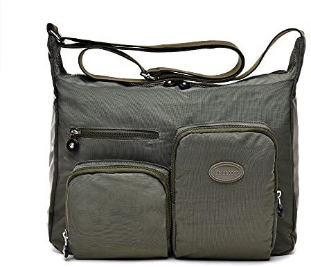 Efanliu Große Umhängetaschen Damen Leichte Schultertasche Tasche Crossover Handtasche Nylon Sporttasche Stofftasche Wasserdicht (Armeegrün, XL)