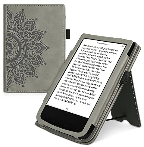 kwmobile Étui Compatible avec Pocketbook Touch Lux 4/5/Touch HD 3/Color (2020)/ Vivlio Lux 5 Coque - Étui à Rabat magnétique Tablette eReader Daim synthétique - Gris