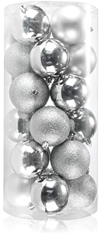 com-four® 24x Weihnachtskugeln, Christbaumkugeln bruchsicher aus Kunststoff für Weihnachten, Baumschmuck für den Christbaum mit Anhänger