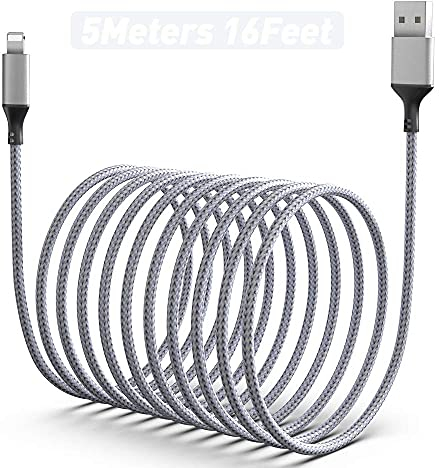 Cable De Carga Para iPhone 5M, Certificación MFi Apple Cable De Sincronización y Carga Rápida USB Trenzado Nailon Ultralargo De 5M/16FT Adecuado Para Apple iPhone 14/14pro/13/12/11/XS/XSMax/XR/X/8/7/6