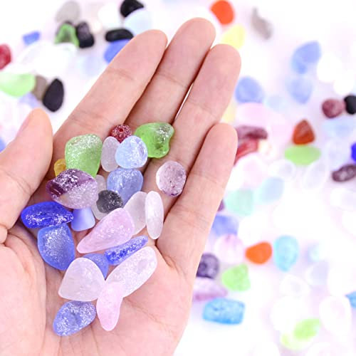 KINGOU Sea Glass Rocks 15.5 Ounces Frosted Candy Stones Vase Filler Mixed Color Glass Pebbles/Beads for Beach Wedding Décor/Crafts/Aquarium/Fish Turtle Tank
