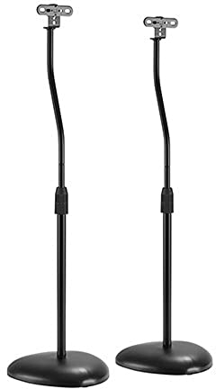 Audizio HTS12 Universal Surround Sound Speaker Stands Pair - Adjustable Height Floor Speaker Mounts with Weighted Base, Cable Management, Spikes & Rubber Pads for Home Theatre, Black