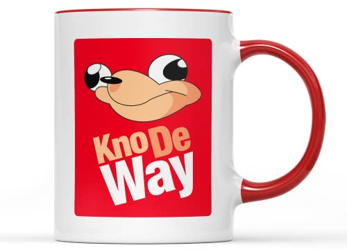 SmartyPants Kno De Way Mug Tea Coffee Caffeine Cup Ugandan Knuckles Red Cartoon Funny Joke Fun Hilarious Phrase Saying Gregzilla Do You Know The Way? Gift Present (Red Handle Prime)