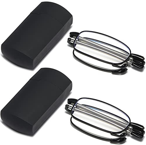 Fsread Folding Reading Glasses Compact Small Portable Blue Light Blocking Reader Spring Hinge Black 2 Pair (2 Black, 1.25)