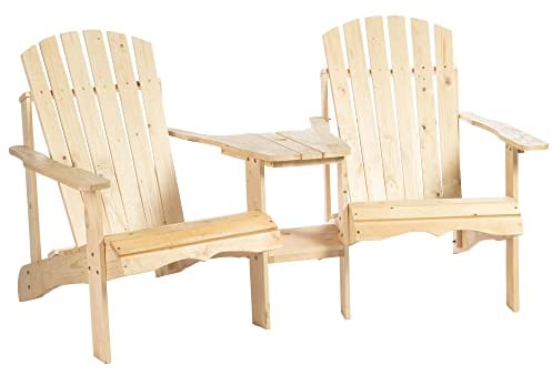 Outsunny Adirondack Gartenstuhl mit Tisch und Schirmloch 2 Sitzer Gartensessel Sitzgruppe Gartenmöbel für Balkon Massivholz Natur 178 x 87 x 92 cm