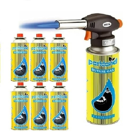 Blow Torch Butane Gas Cylinders Kitchen & Catering Cooking Kit, Camping Gas Canister for Camping Stove, Blowtorch COOKER CAMPING HEATER BBQ Gas Bottles Cook Brulee Tarts Pies (1X Torch 4x Gas Refills)