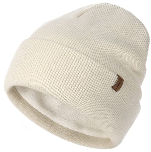 FURTALK Classic Beanie mit weiches Thermisches Polarfleece-Futter Unisex Strickmütze Warm Wintermütze für Herren & Damen Beige