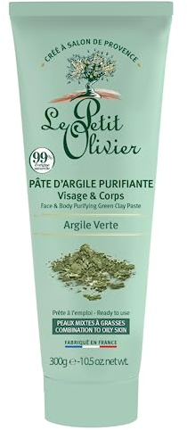 LE PETIT OLIVIER - Pasta d'argilla purificante - Argilla verde - Viso & Corpo - Purifica - Pelle mista grassa - 99% di origine naturale - Made in France - 300 g