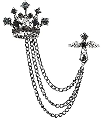 Frodete Kreuz Krone Lange Kette Brosche Retro Kristall Pins Kragen Pin Anzug Abzeichen Pin Strass Quaste Brosche Pin Mantel Quaste Kette Anstecknadeln für Herren Anzug Zubehör, Metall, Ohne Edelstein