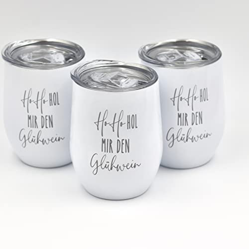 Thermobecher Glühwein mit Deckel Ho Ho Hol mir den Glühwein - Geschenkidee Nikolaus Weihnachten Edelstahl weiß
